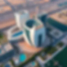 Aerial view of Al Aqaar showing its unique architecture