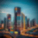 Skyline view of Dubai with banking skyscrapers