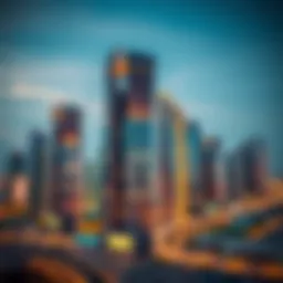 Skyline view of Dubai with banking skyscrapers