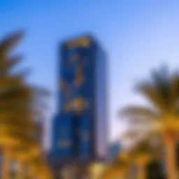 Arenco Tower at dusk showcasing its illuminated facade