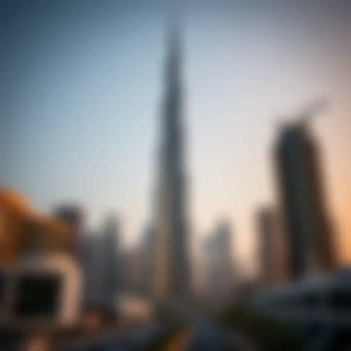 Dubai's iconic Burj Khalifa amid urban surroundings