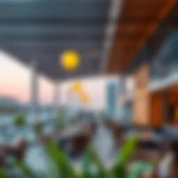 A stunning view of the Dubai Hills Mall dining terrace showcasing multiple culinary options.