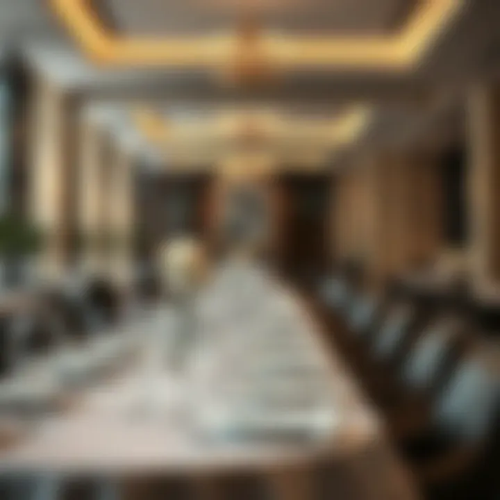 Exquisite Fine Dining Experience An elegant interior of a fine dining restaurant featuring exquisite table settings.