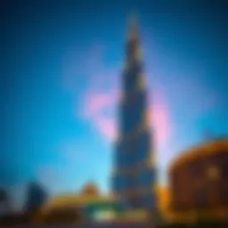 Breathtaking view of Burj Khalifa against a twilight sky