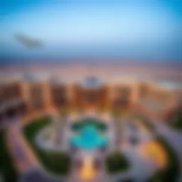 Aerial view of Al Badia Residence showcasing its unique architectural design