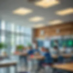 A modern classroom setting with students engaging in learning activities