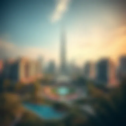 Aerial view of Burj Park with Burj Khalifa in the background