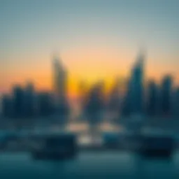 Panoramic view of Business Bay skyline at sunset