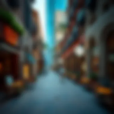 Vibrant street scene in DIFC Village with cafes and shops