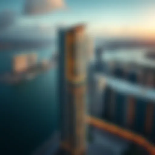 Aerial view of Iris Bay Tower showcasing its unique architecture