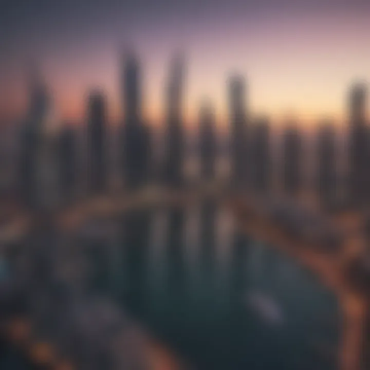 A stunning view of Jumeirah Lake Towers skyline at dusk