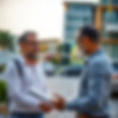 Client Discussion with Real Estate Agent Real estate agent discussing property options with a client in JVC