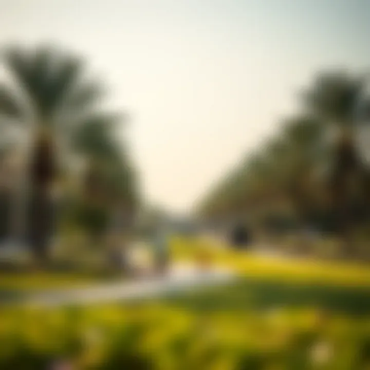 Park Scene in Jumeirah Village Circle Tranquil park scene in Jumeirah Village Circle with families enjoying the outdoors