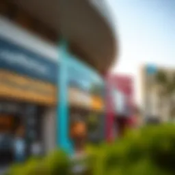 Modern retail storefronts showcasing diverse brands