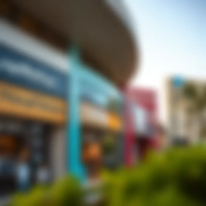 Modern retail storefronts showcasing diverse brands