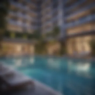 Luxurious amenities at The Atria Residences including a swimming pool and lounge area