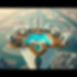 Aerial view of the Aura Sky Pool showcasing its unique design