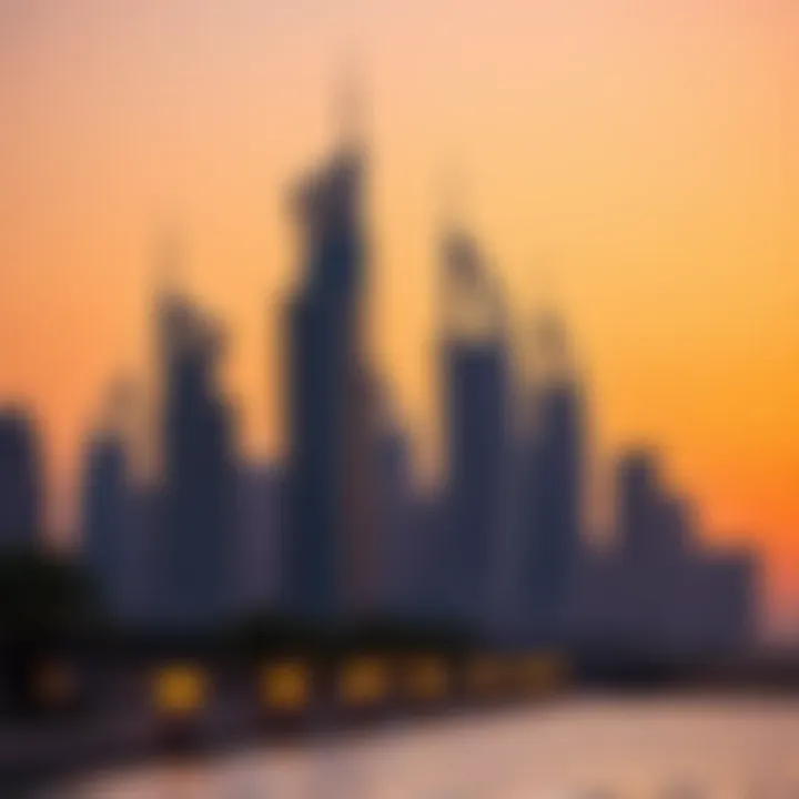 Dubai's Architectural Marvels at Dusk A stunning view of Dubai's new architectural marvels against a sunset backdrop