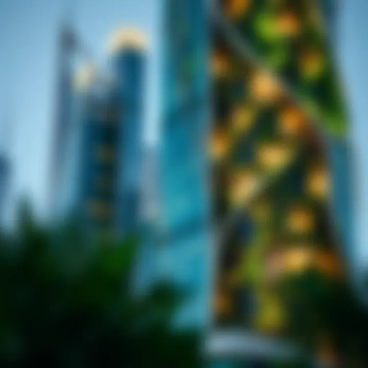 Sustainable Innovations in Architecture A close-up of green technology integrated into Dubai's modern towers