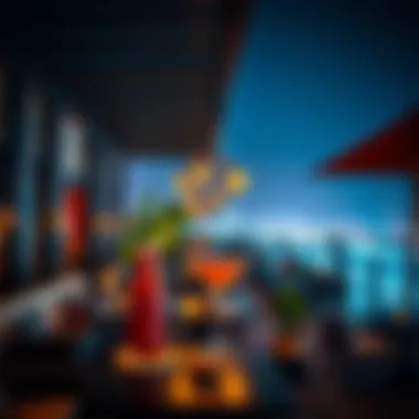 Chic Rooftop Lounge Elegant rooftop lounge with patrons enjoying the ambiance.