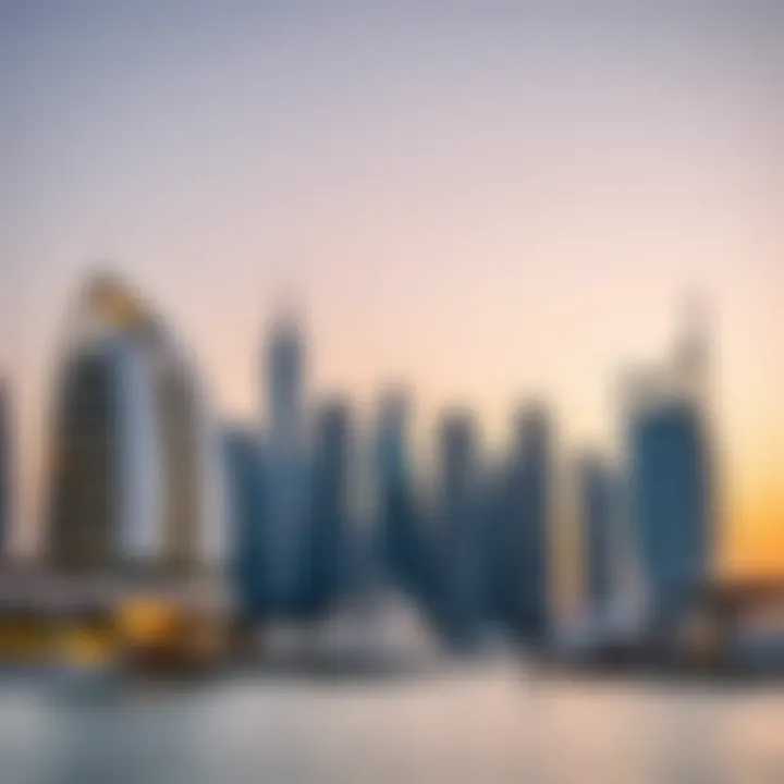 Dubai Marina Skyline at Sunset A stunning view of Dubai Marina skyline at sunset