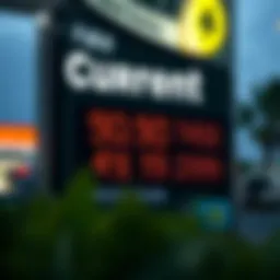 Gas station signage displaying current fuel prices