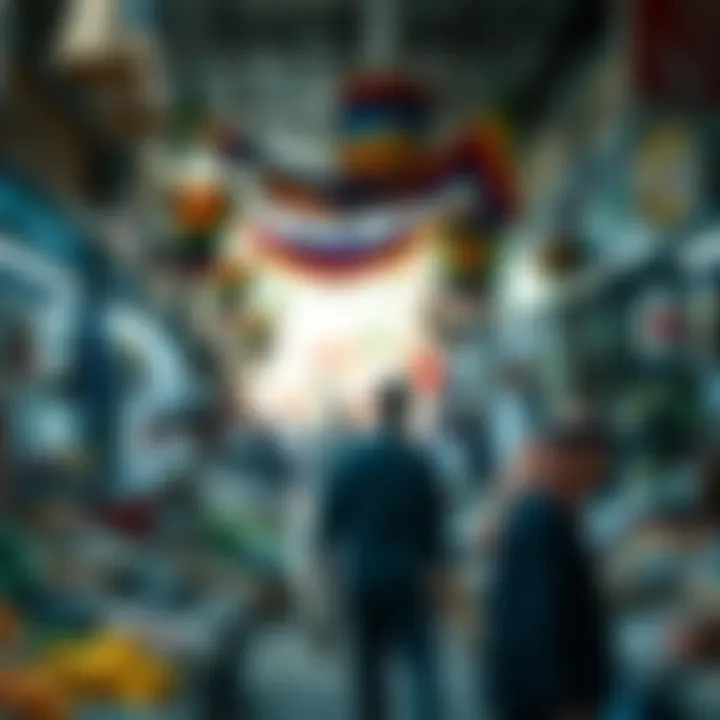 Vibrant market scene highlighting local traders and products