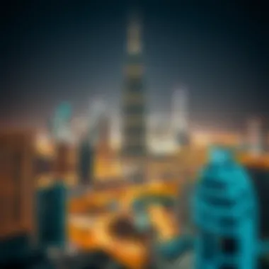 Latifa Tower Illuminated at Night Night view of Latifa Tower illuminated against the Dubai skyline