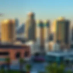 A panoramic view of International City showcasing diverse architecture