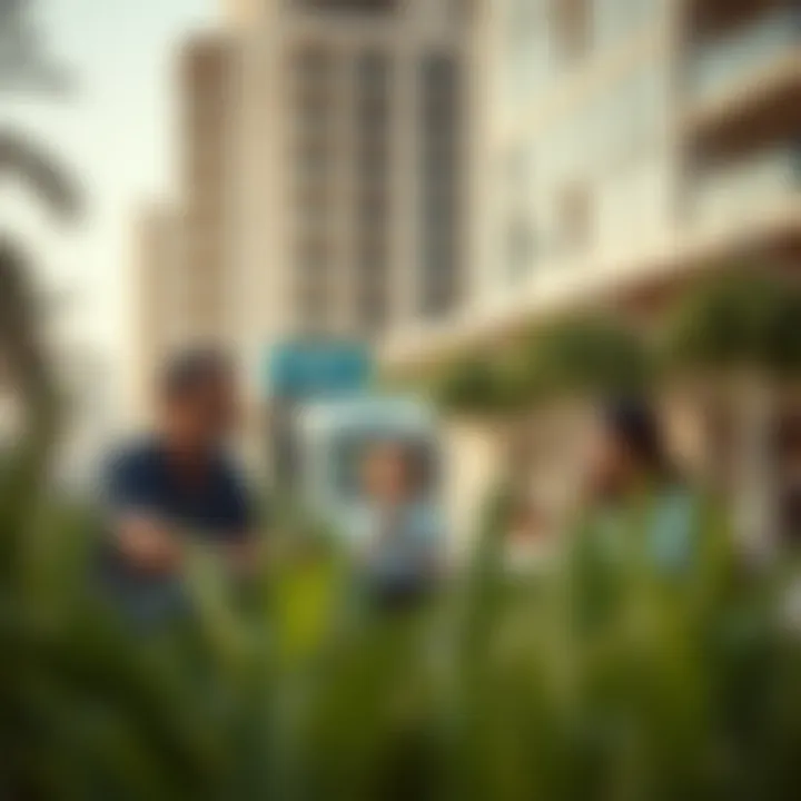 A family enjoying outdoor amenities close to a metro station