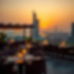 Stunning sunset view from a luxurious Dubai rooftop restaurant