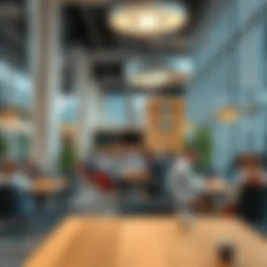 Interior shot of a bustling coworking space within the plaza