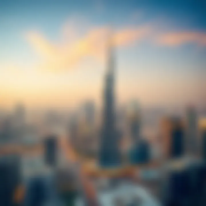 Panoramic view of Dubai skyline from The Opus, emphasizing its strategic location