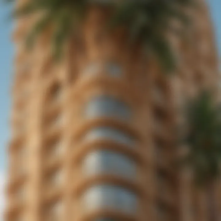 Close-up of The Palm Tower's luxurious facade showcasing intricate details.