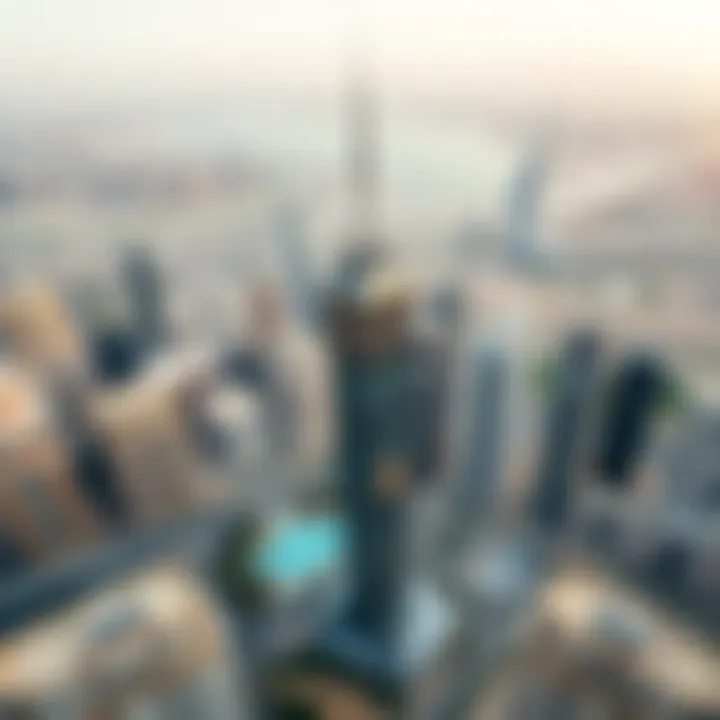 Aerial view of the Torch Tower amidst the Dubai skyline