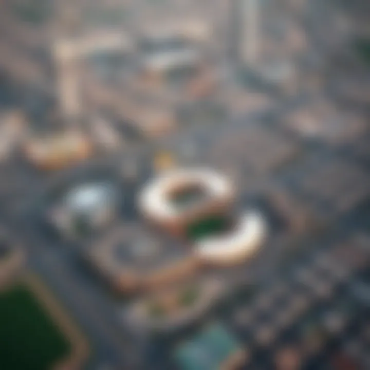 Aerial Overview of Dubai Sports City Aerial view of Dubai Sports City showcasing its layout and nearby landmarks